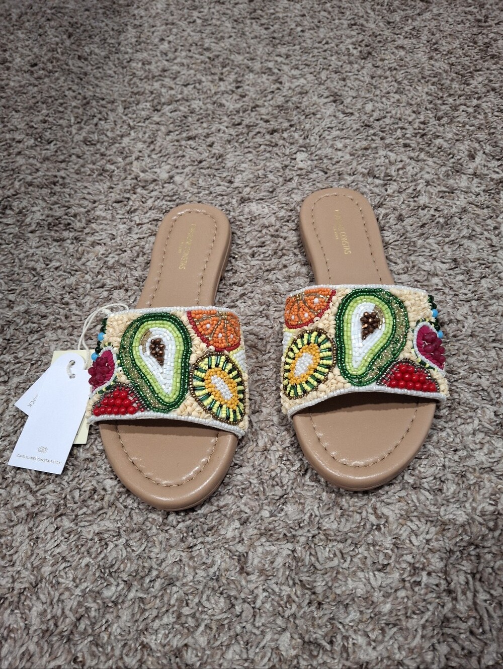 Caroline Constas NY Multicolor Fruit  Beaded Slide Sandals Size 6 NWT